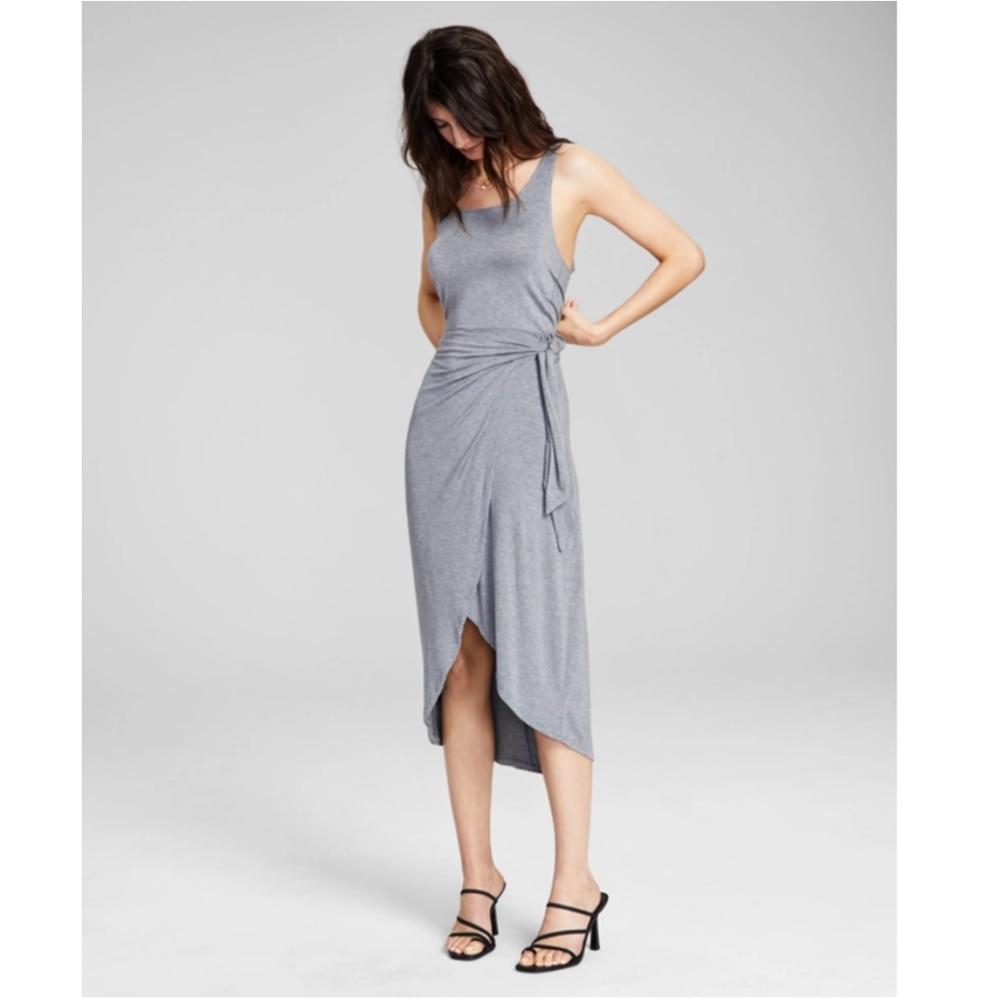 AND NOW THIS: Women's Side-tie Knit Midi Dress In Heather Grey (NWT) - Picture 1 of 5